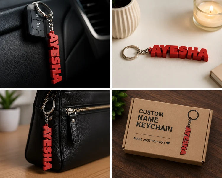 Personalized Name Keychains with accessories · Set of 3
