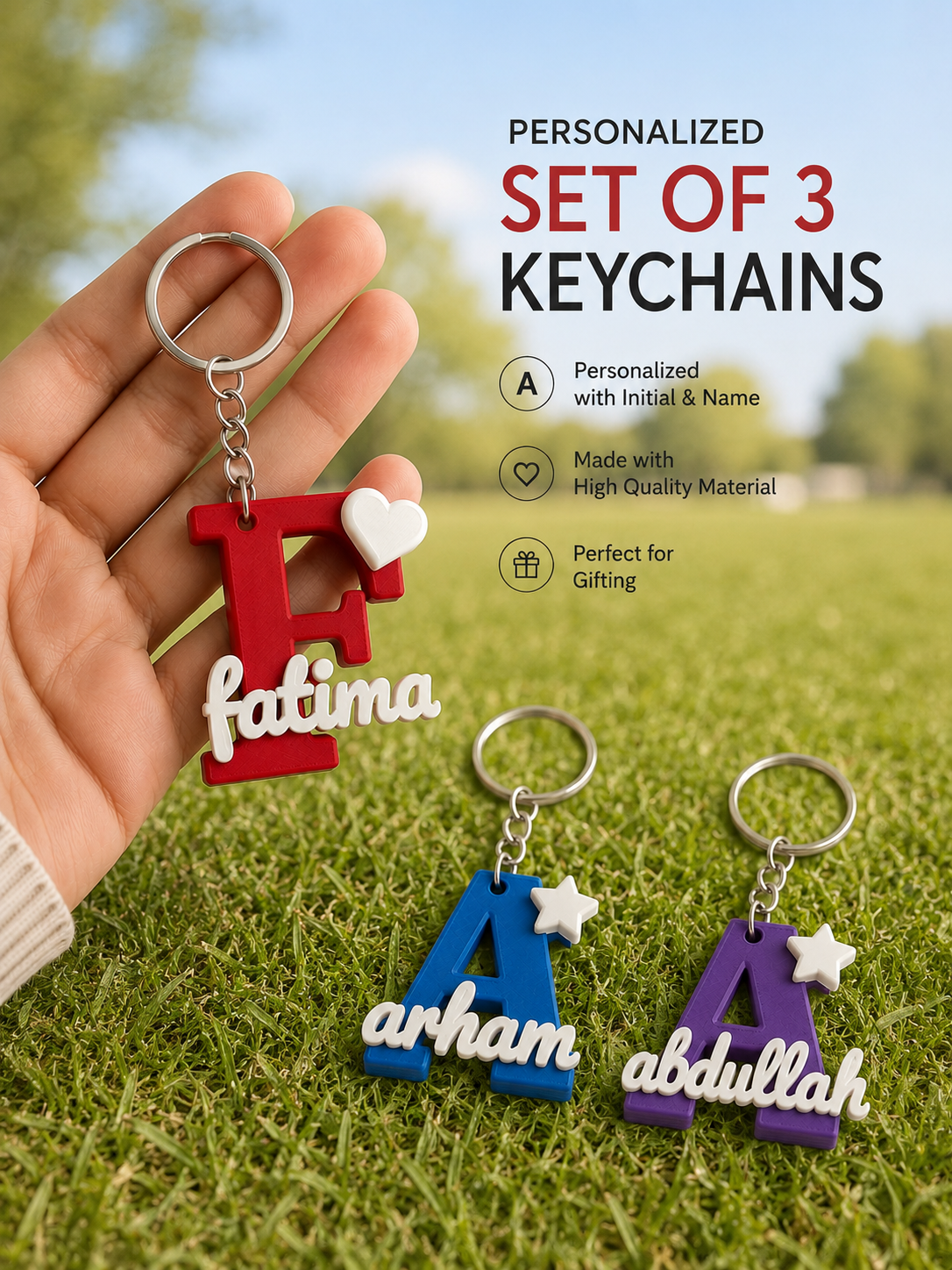 Personalized Name Initials Keychains – Pack of 3