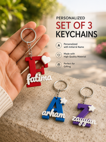 Personalized Name Initials Keychains – Pack of 3