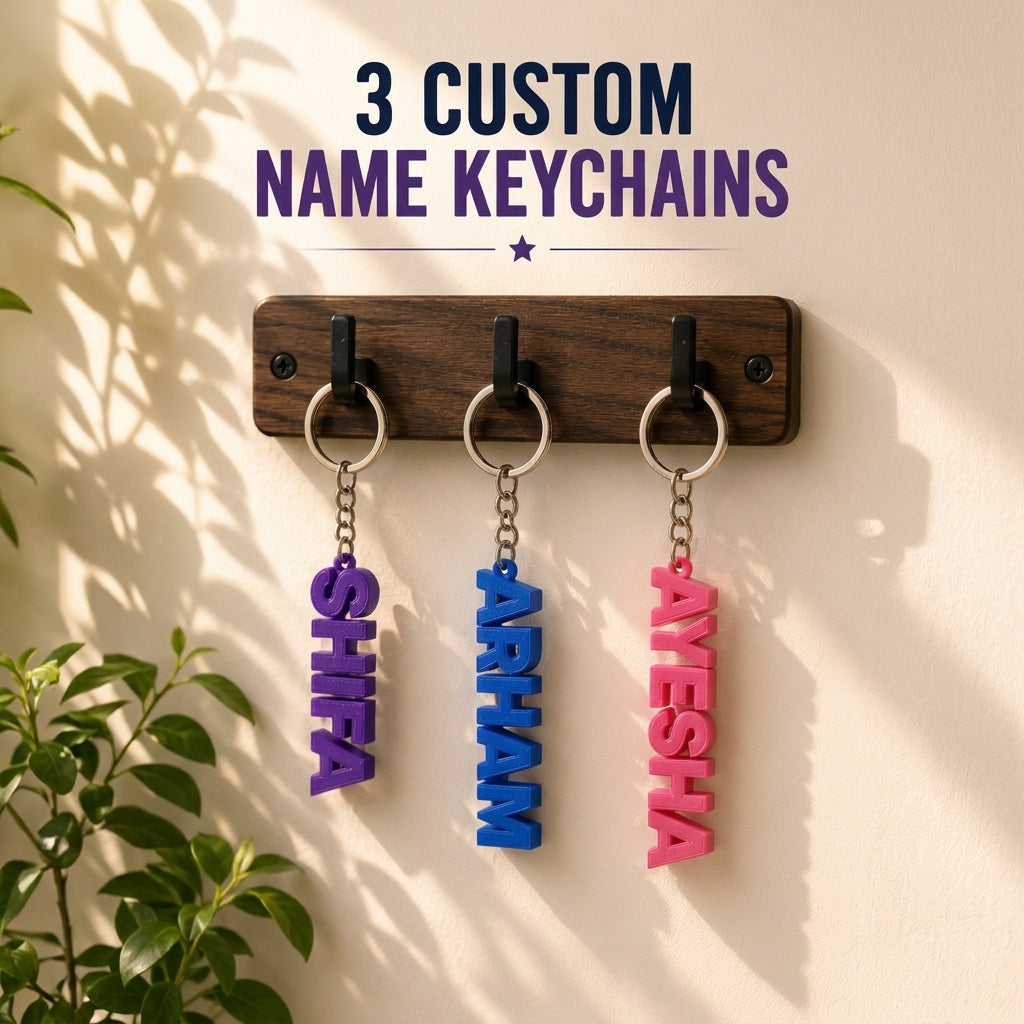 Personalized Name Keychains with accessories · Set of 3
